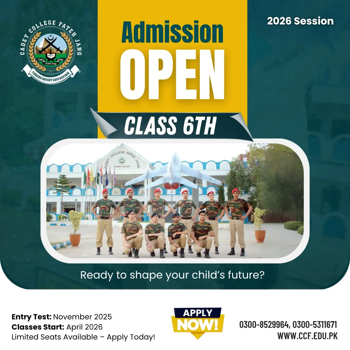 Admission is open to class 6 College Fateh Jang, Pakistan, 2026.