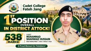 Cadet Muhammad Shahwaiz Hussain secures 538 marks at Cadet College Fateh Jang